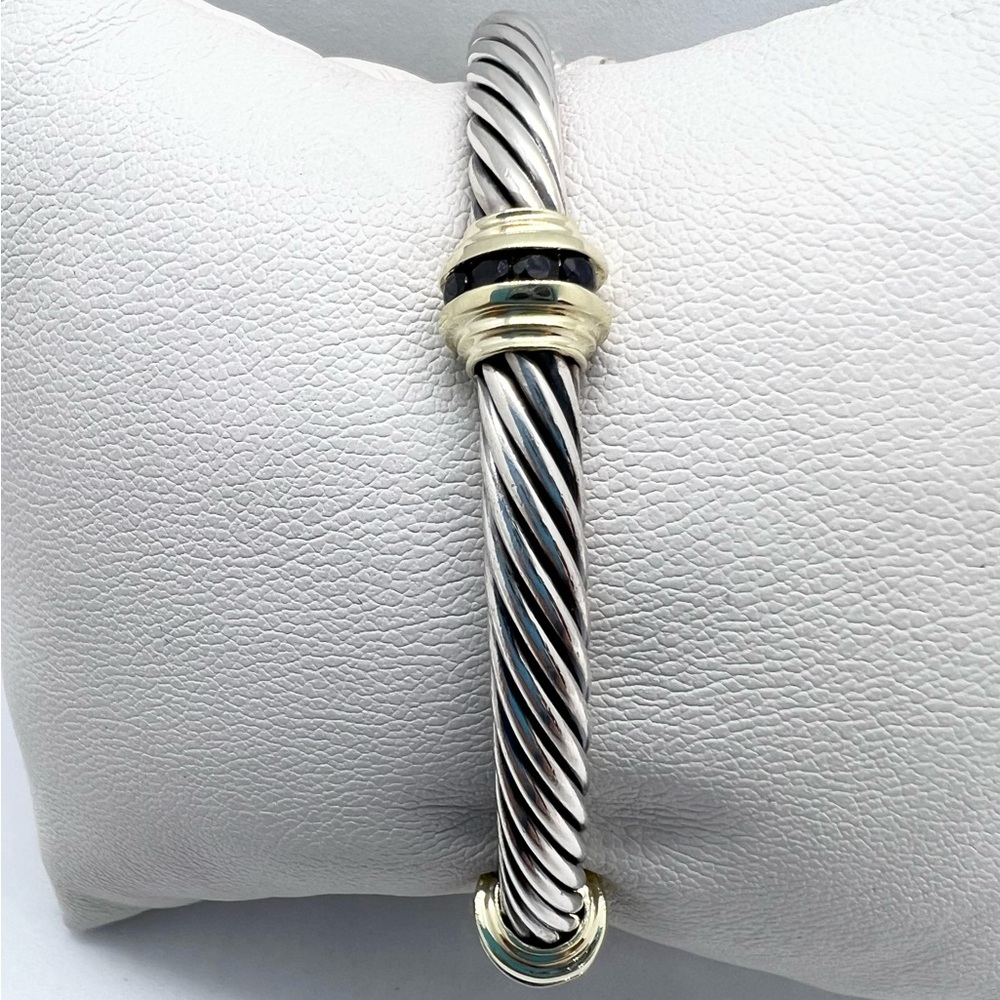 David Yurman 5mm Onyx 14k Gold Double Station Bracelet - Picture 4 of 14